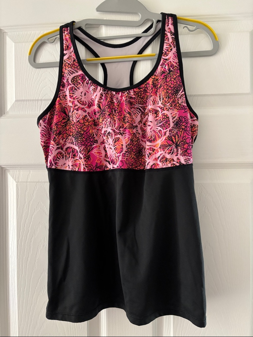 Pink Floral & Black Athletic Tank Top
